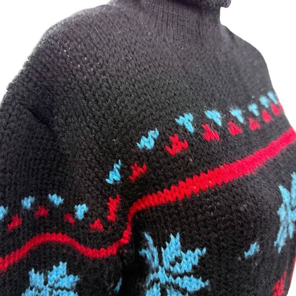 Obermeyer Fair Isle sweater Women Size S 100% Wool reindeer snowflakes Mock Neck - Picture 3 of 5